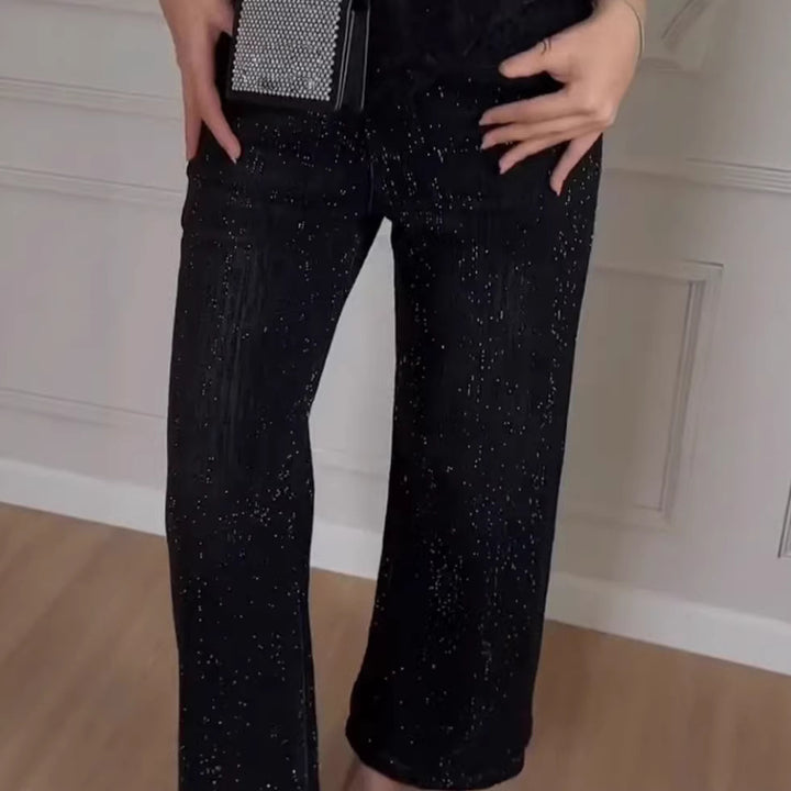 Kvinnors glittrande breda jeans med elegant textur Mirla-Eva Jonsson