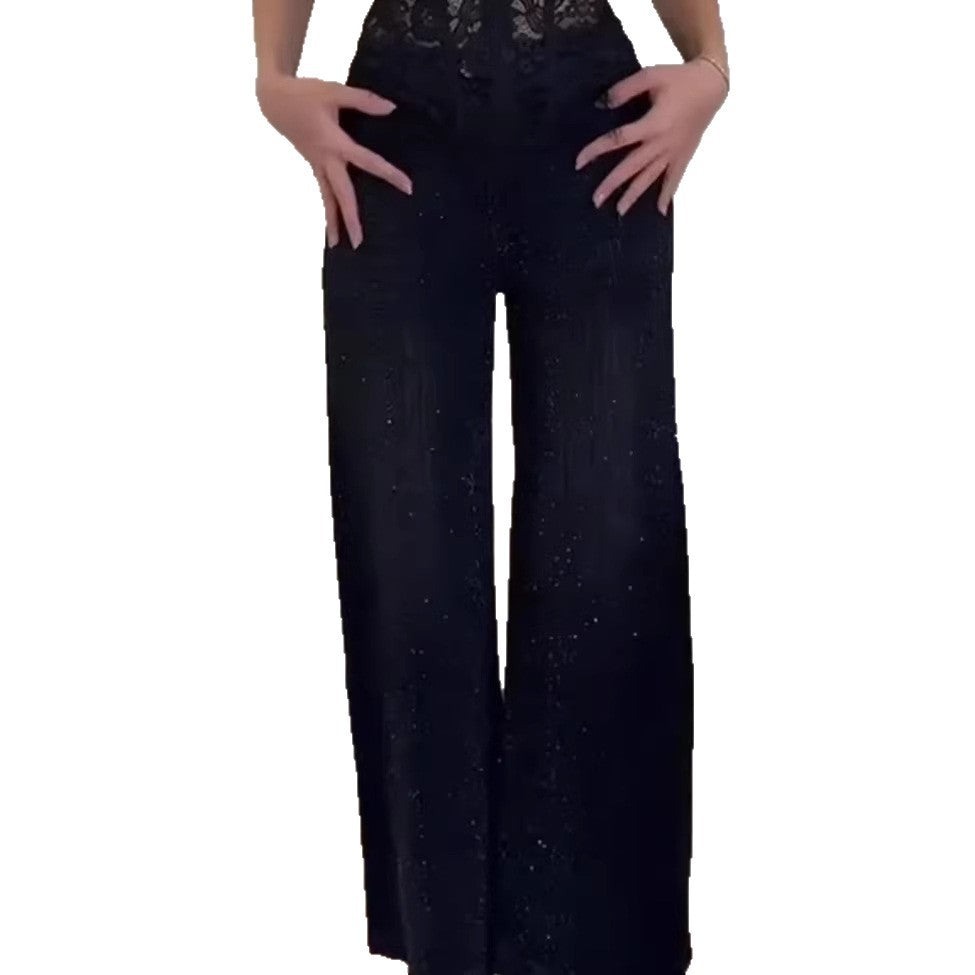 Kvinnors glittrande breda jeans med elegant textur Mirla-Eva Jonsson