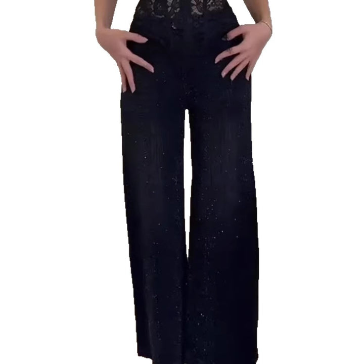 Kvinnors glittrande breda jeans med elegant textur Mirla-Eva Jonsson