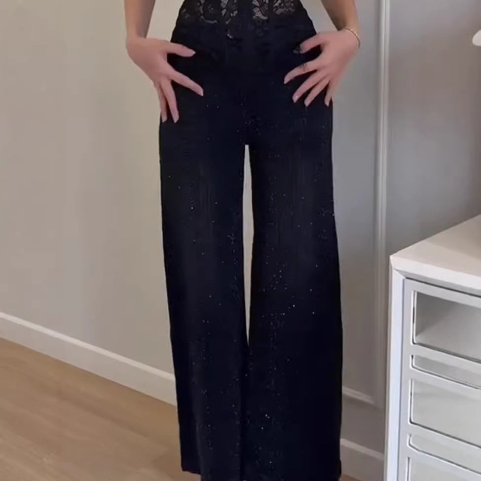 Kvinnors glittrande breda jeans med elegant textur Mirla-Eva Jonsson