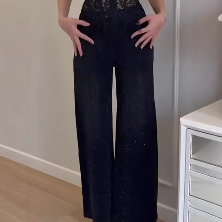 Kvinnors glittrande breda jeans med elegant textur Mirla-Eva Jonsson