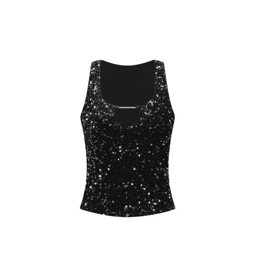 Kvinnors glittrande crop top med skimrande effekt och rundad halsringning Mirla-Eva Jonsson