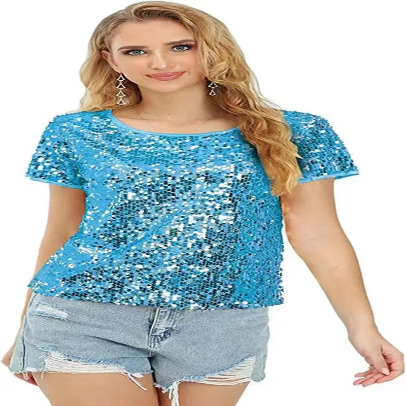 Kvinnors glittrande paljett T-shirt med avslappnad passform och bekvämt bomullsmaterial Mirla-Eva Jonsson