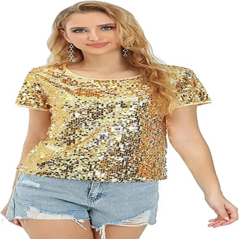 Kvinnors glittrande paljett T-shirt med avslappnad passform och bekvämt bomullsmaterial Mirla-Eva Jonsson