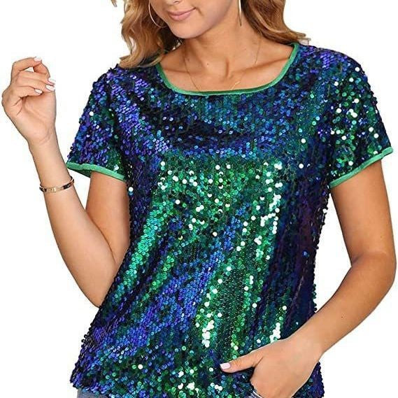Kvinnors glittrande paljett T-shirt med avslappnad passform och bekvämt bomullsmaterial Mirla-Eva Jonsson