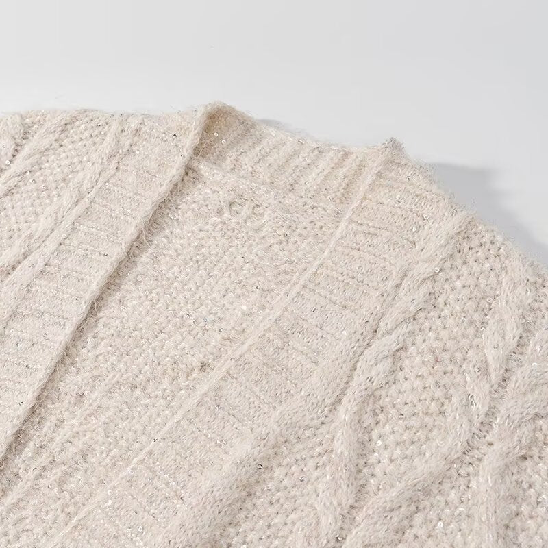 Kvinnors grova stickade cardigan med praktiska fickor Mirla-Eva Jonsson