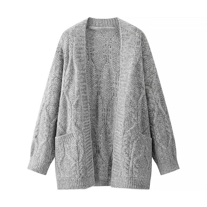 Kvinnors grova stickade cardigan med praktiska fickor Mirla-Eva Jonsson