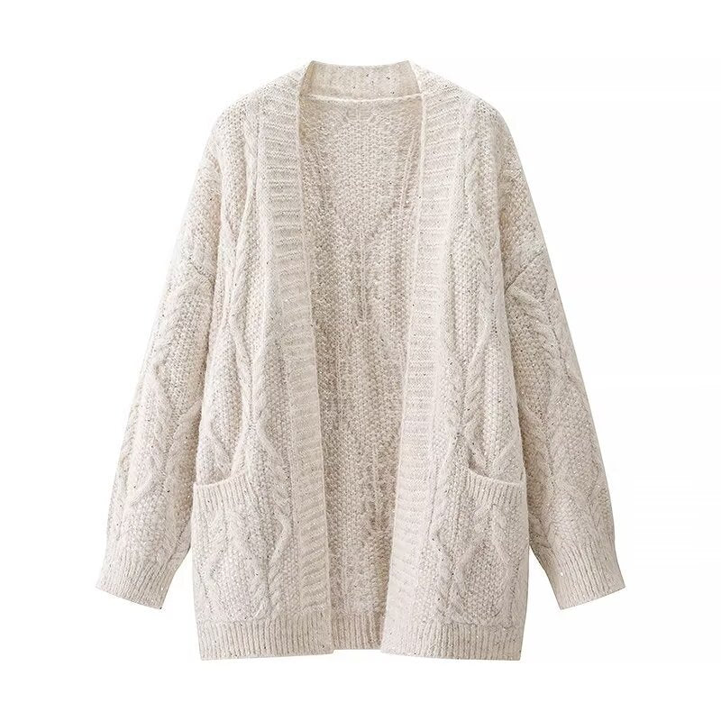 Kvinnors grova stickade cardigan med praktiska fickor Mirla-Eva Jonsson