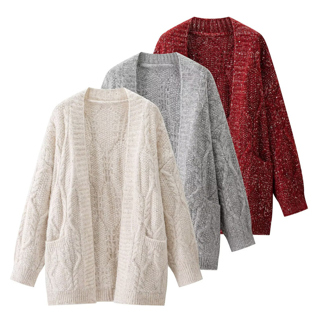 Kvinnors grova stickade cardigan med praktiska fickor Mirla-Eva Jonsson