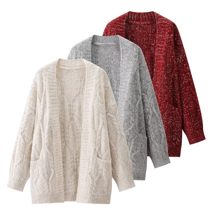 Kvinnors grova stickade cardigan med praktiska fickor Mirla-Eva Jonsson