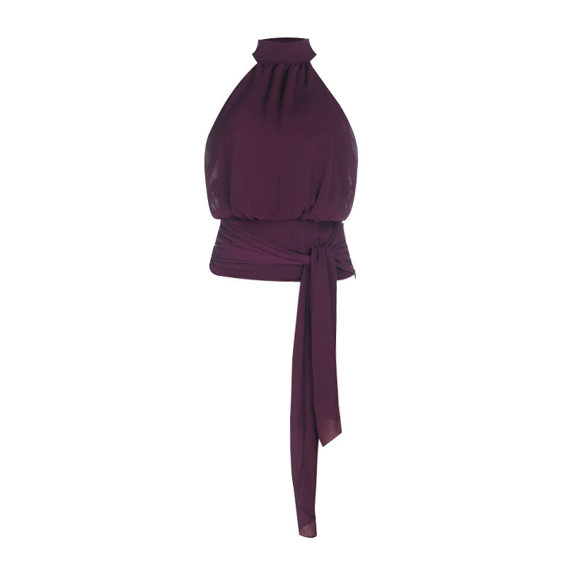 Kvinnors halterneck-top med elegant drapering och knyband-Eva Jonsson
