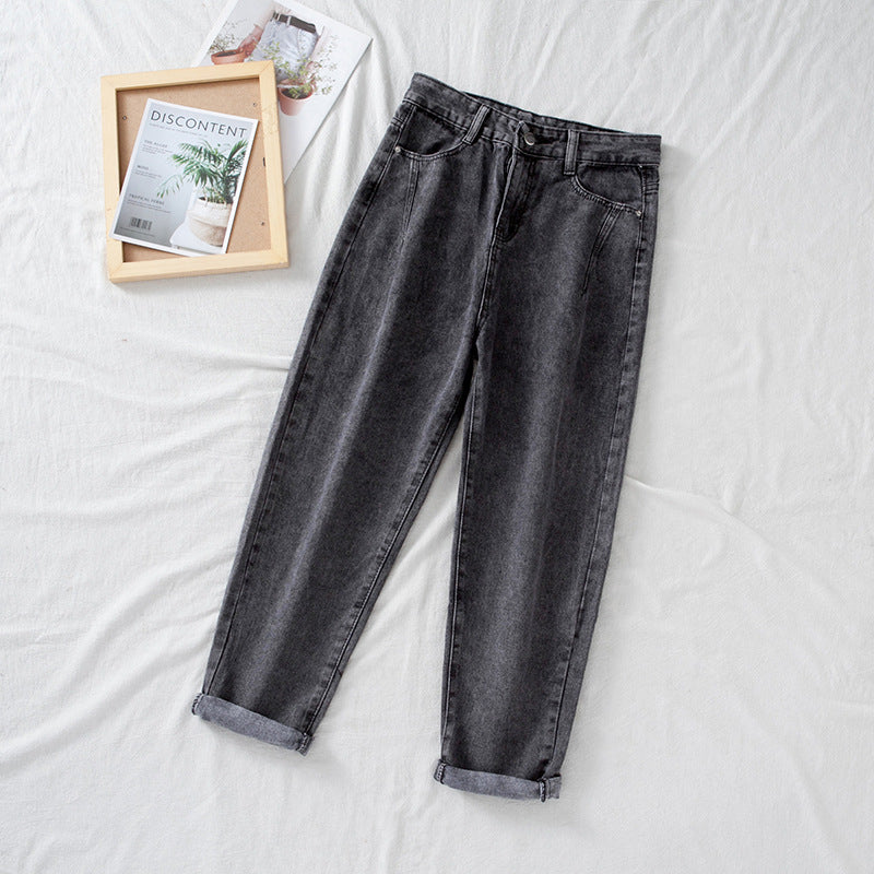 Kvinnors hög midja jeans i klassisk mom stil med uppvikta fållar-Eva Jonsson