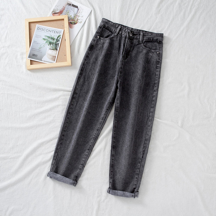 Kvinnors hög midja jeans i klassisk mom stil med uppvikta fållar-Eva Jonsson