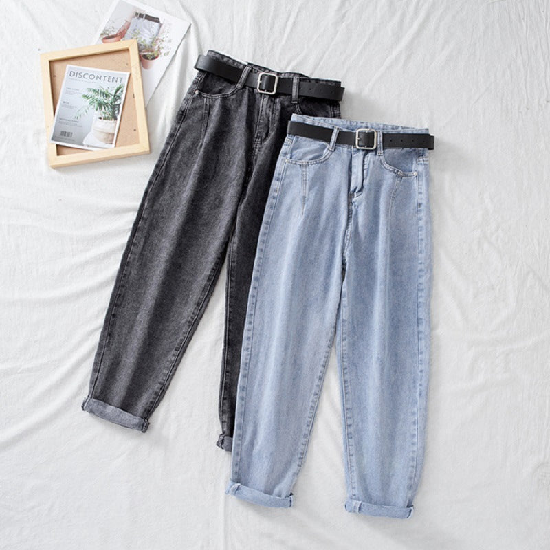 Kvinnors hög midja jeans i klassisk mom stil med uppvikta fållar-Eva Jonsson