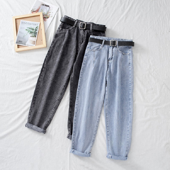 Kvinnors hög midja jeans i klassisk mom stil med uppvikta fållar-Eva Jonsson