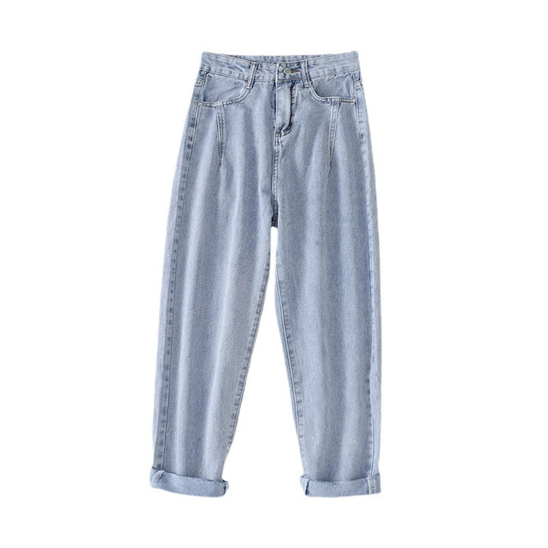 Kvinnors hög midja jeans i klassisk mom stil med uppvikta fållar-Eva Jonsson