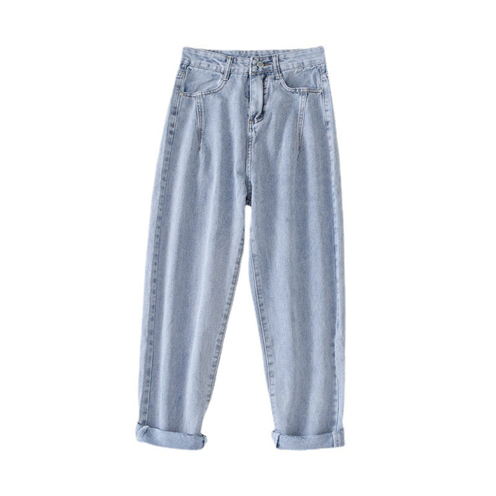 Kvinnors hög midja jeans i klassisk mom stil med uppvikta fållar-Eva Jonsson