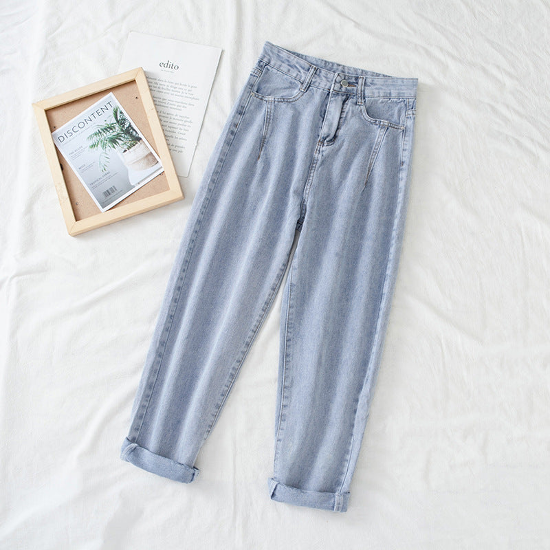 Kvinnors hög midja jeans i klassisk mom stil med uppvikta fållar-Eva Jonsson