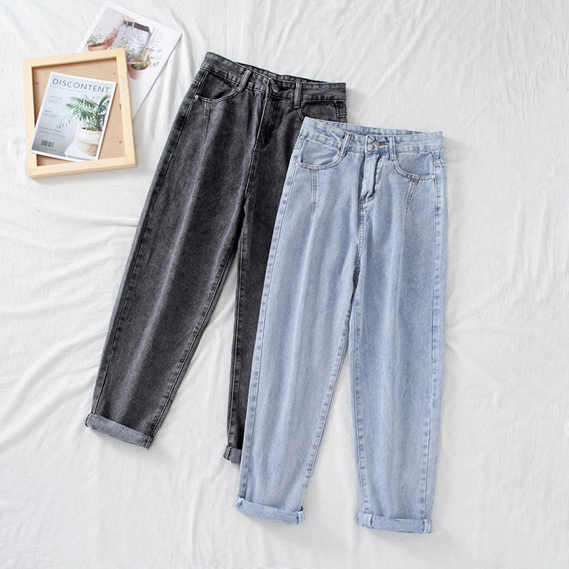Kvinnors hög midja jeans i klassisk mom stil med uppvikta fållar-Eva Jonsson