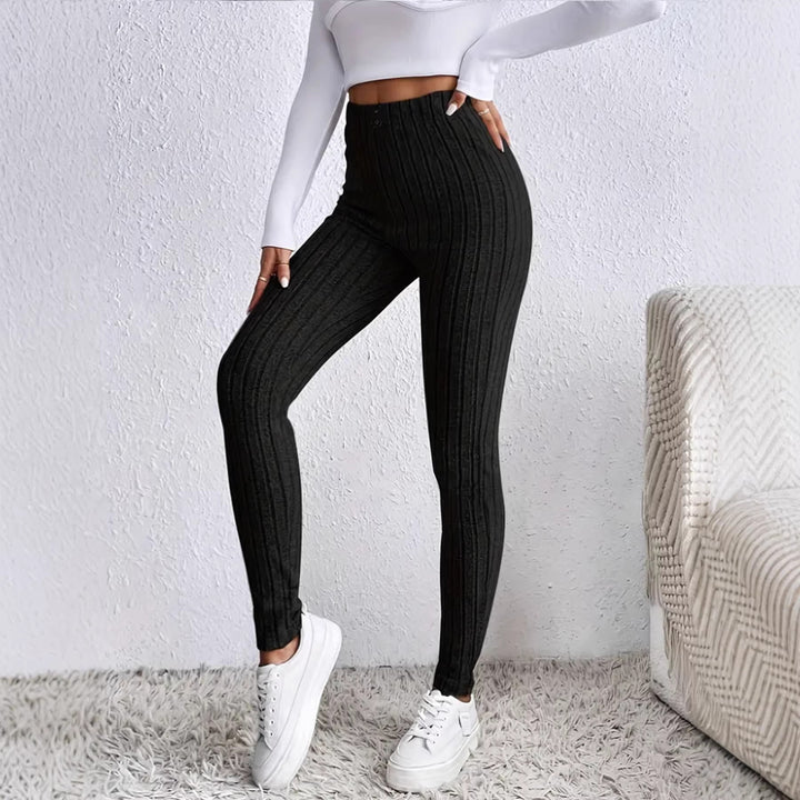 Kvinnors hög midja ribbad stickad leggings Mirla-Eva Jonsson