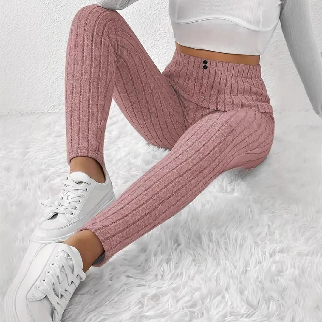 Kvinnors hög midja ribbad stickad leggings Mirla-Eva Jonsson