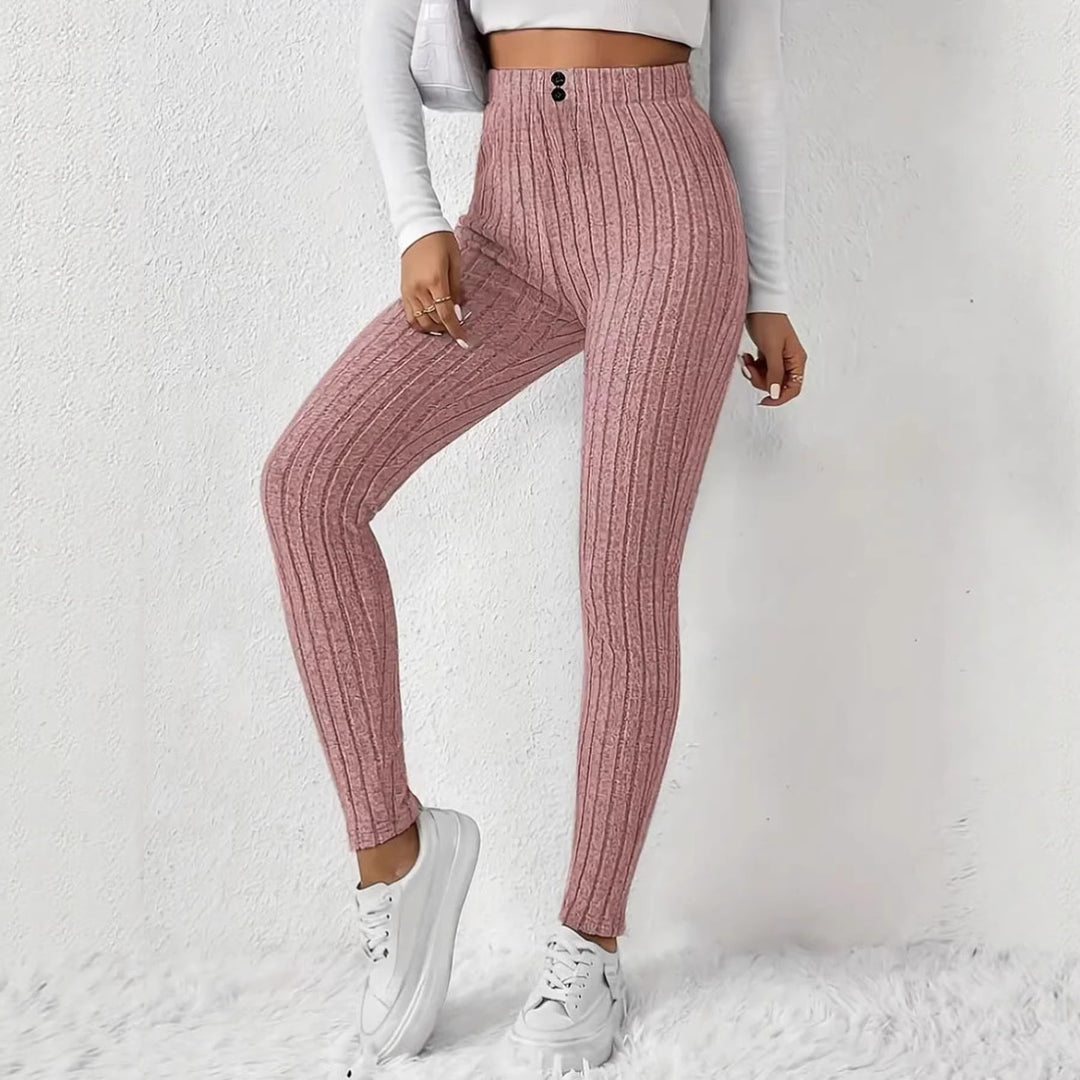 Kvinnors hög midja ribbad stickad leggings Mirla-Eva Jonsson