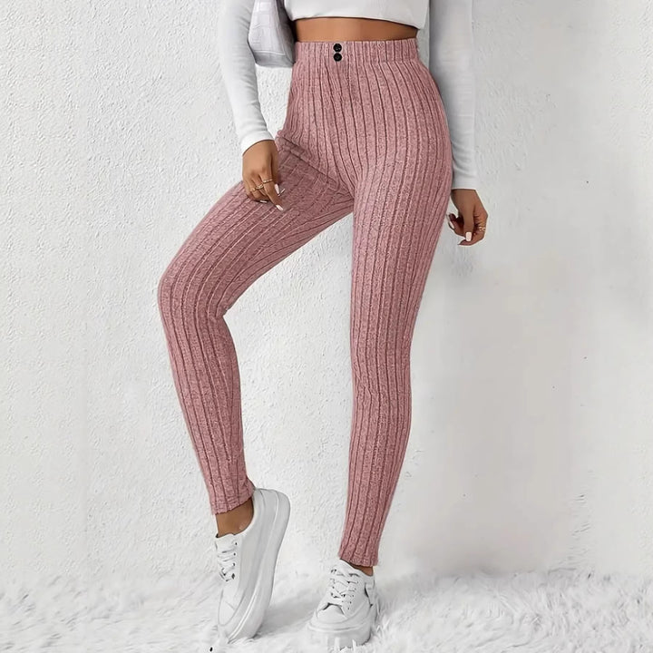 Kvinnors hög midja ribbad stickad leggings Mirla-Eva Jonsson