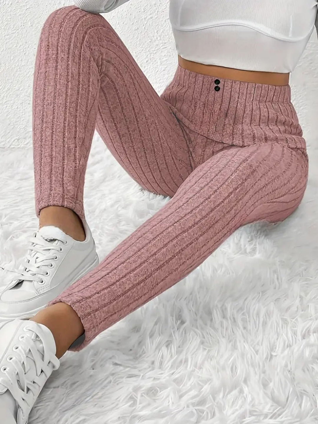 Kvinnors hög midja ribbad stickad leggings Mirla-Eva Jonsson