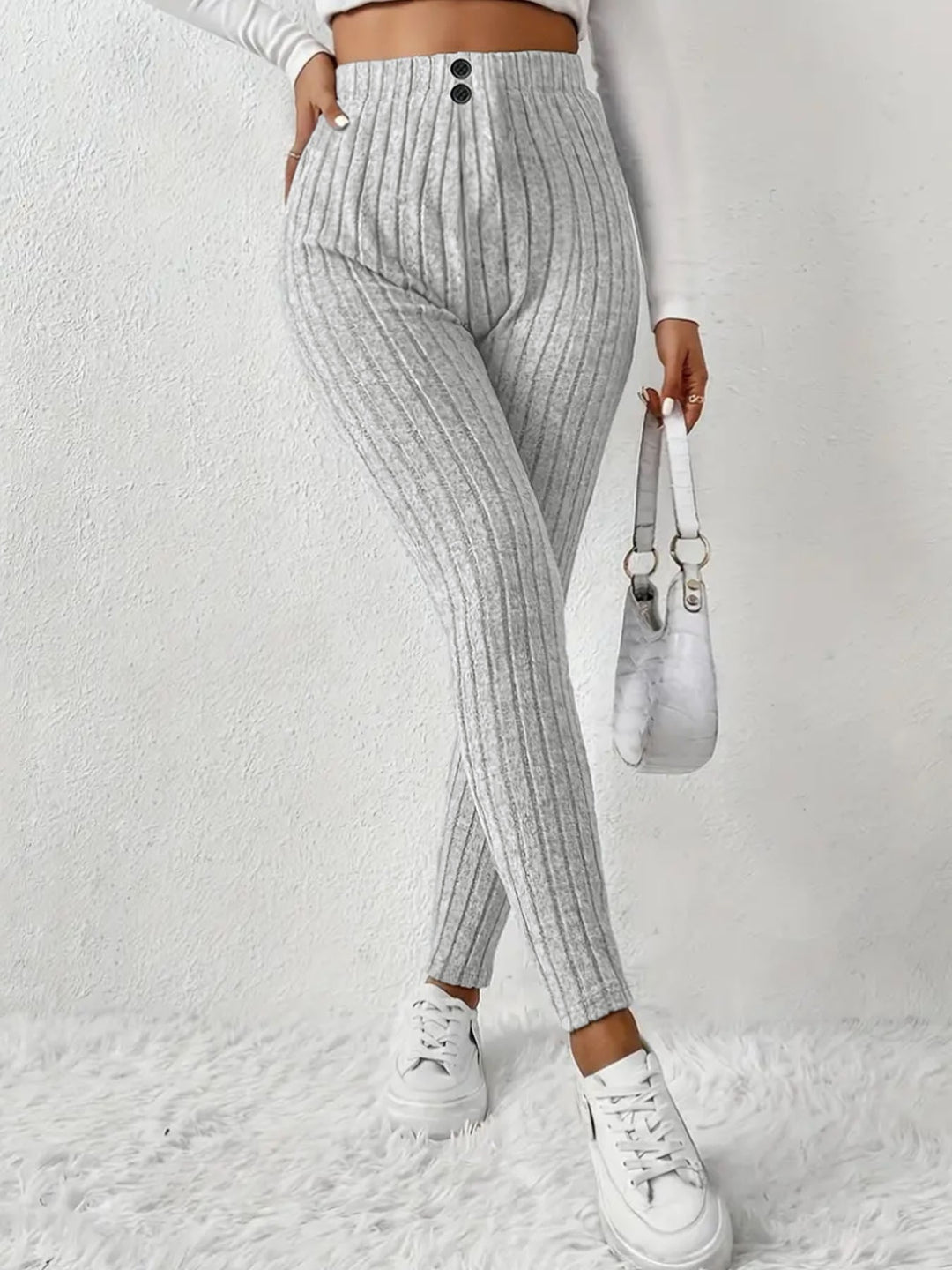 Kvinnors hög midja ribbad stickad leggings Mirla-Eva Jonsson