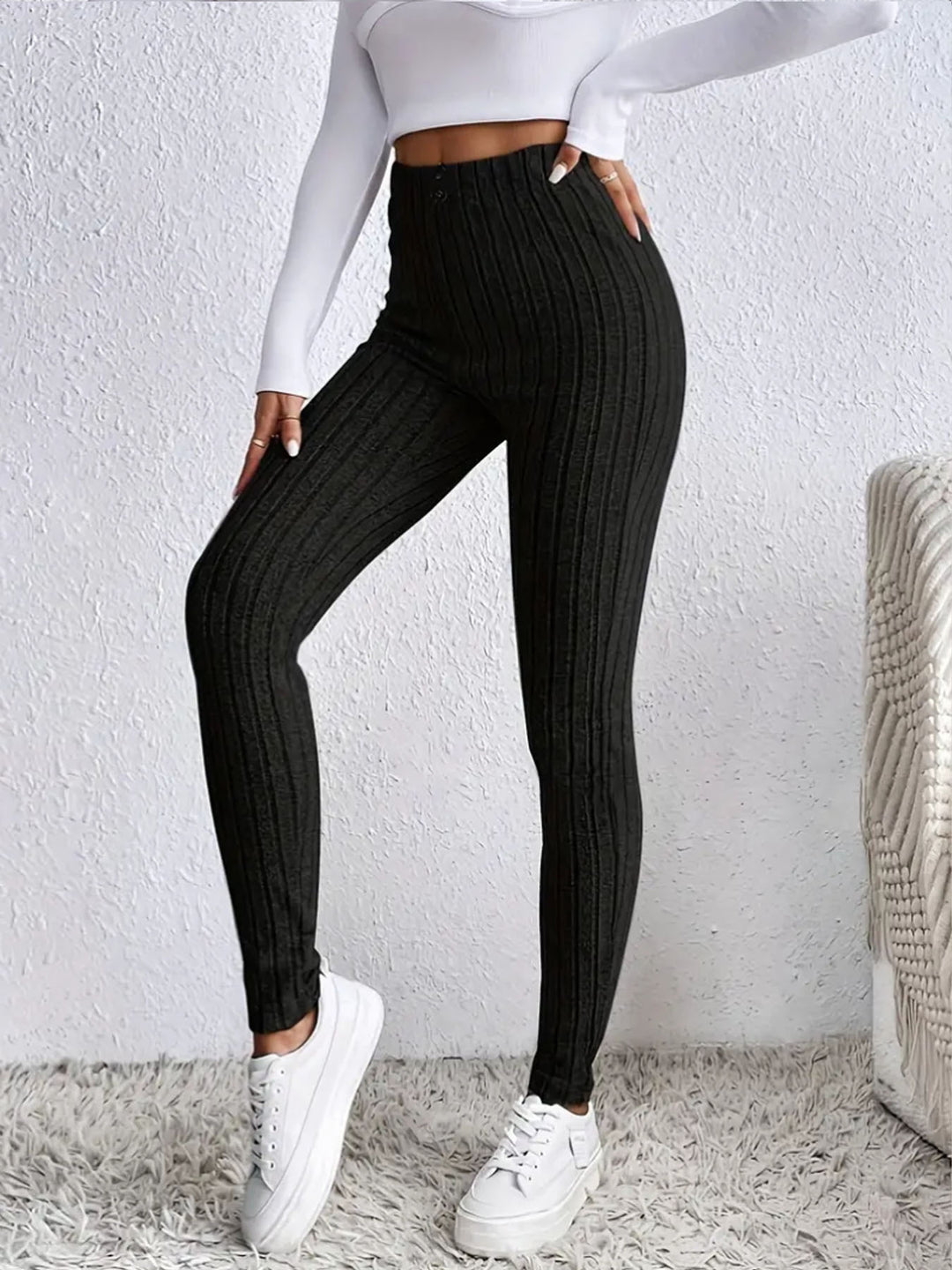 Kvinnors hög midja ribbad stickad leggings Mirla-Eva Jonsson