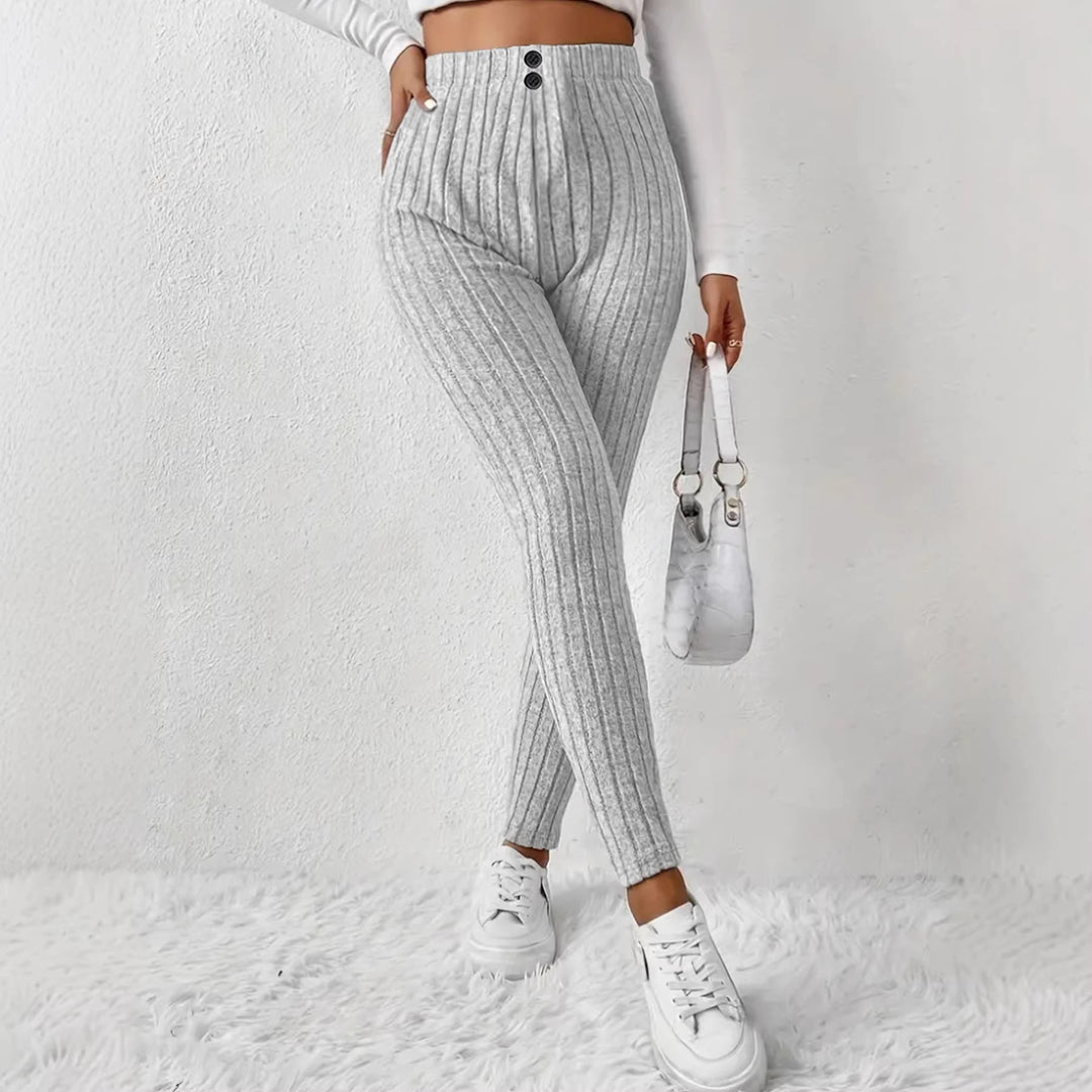 Kvinnors hög midja ribbad stickad leggings Mirla-Eva Jonsson