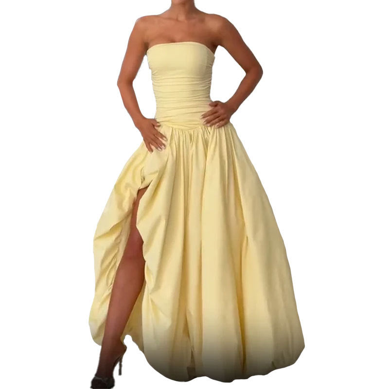 Kvinnors högkvalitativa bandeau maxi klänning med elegant slits och voluminös kjol Mirla-Eva Jonsson