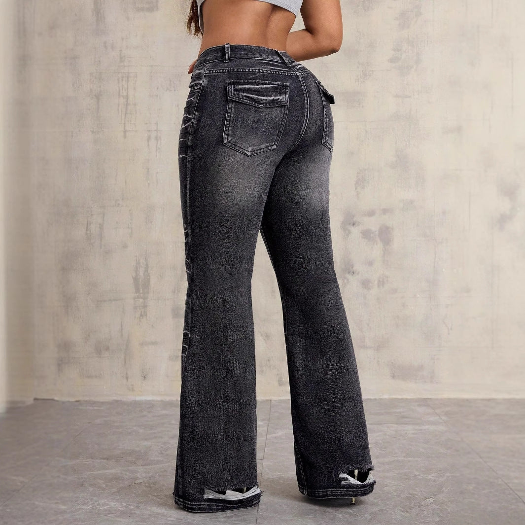 Kvinnors högmidjade bootcut jeans med moderiktig used-look Mirla-Eva Jonsson