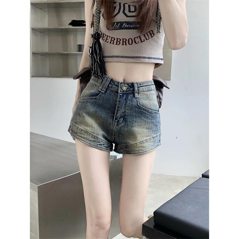 Kvinnors högmidjade denimshorts med fransar-Eva Jonsson