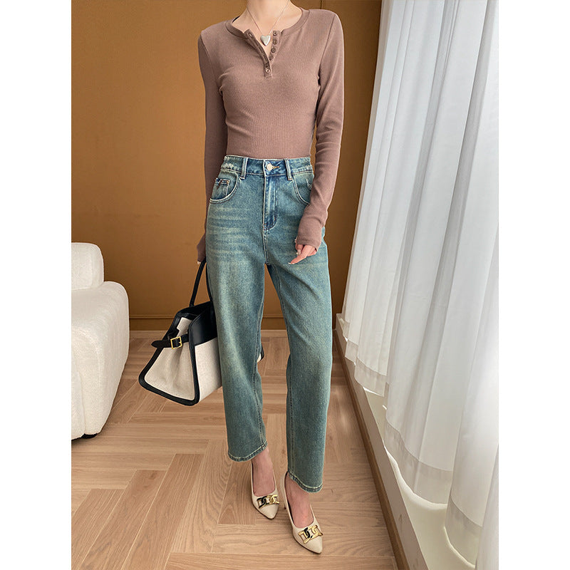 Kvinnors högmidjade jeans i vintagestil Mirla-Eva Jonsson