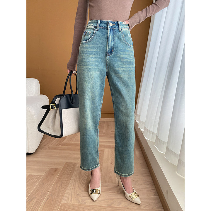 Kvinnors högmidjade jeans i vintagestil Mirla-Eva Jonsson