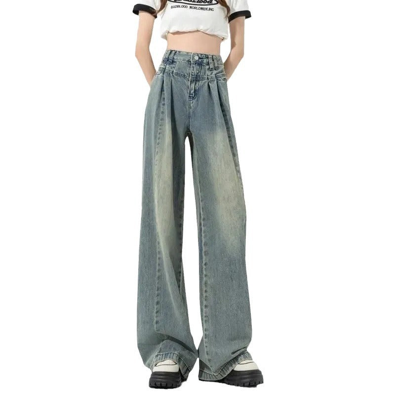 Kvinnors högmidjade lösa jeans med veck-Eva Jonsson
