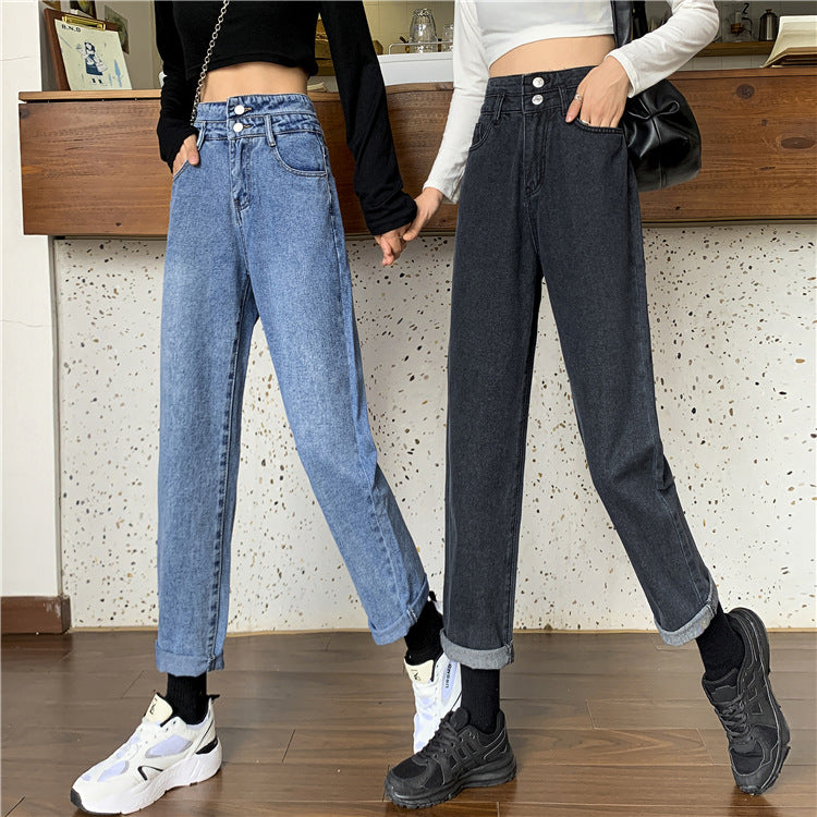 Kvinnors högmidjade mom jeans med avtagbara fållar Mirla-Eva Jonsson