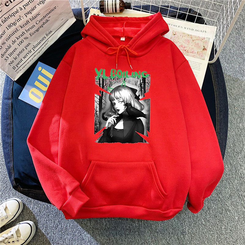 Kvinnors hooded sweatshirt med avantgardistisk grafisk design Mirla-Eva Jonsson