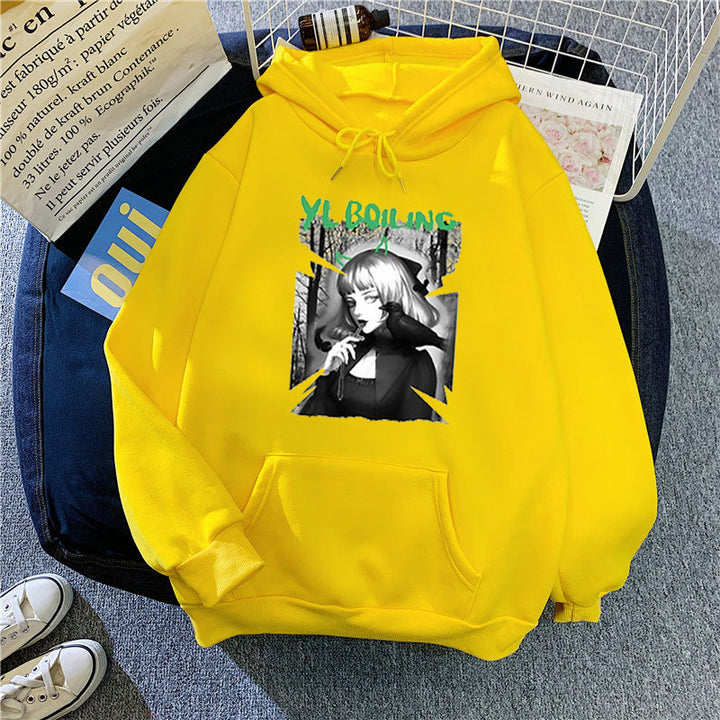 Kvinnors hooded sweatshirt med avantgardistisk grafisk design Mirla-Eva Jonsson