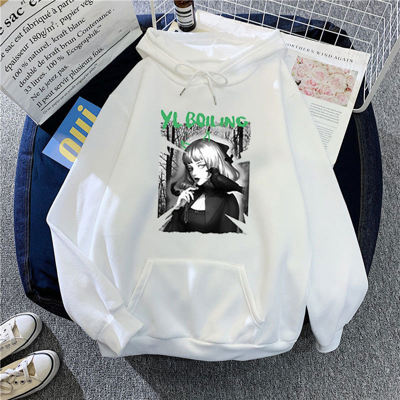 Kvinnors hooded sweatshirt med avantgardistisk grafisk design Mirla-Eva Jonsson