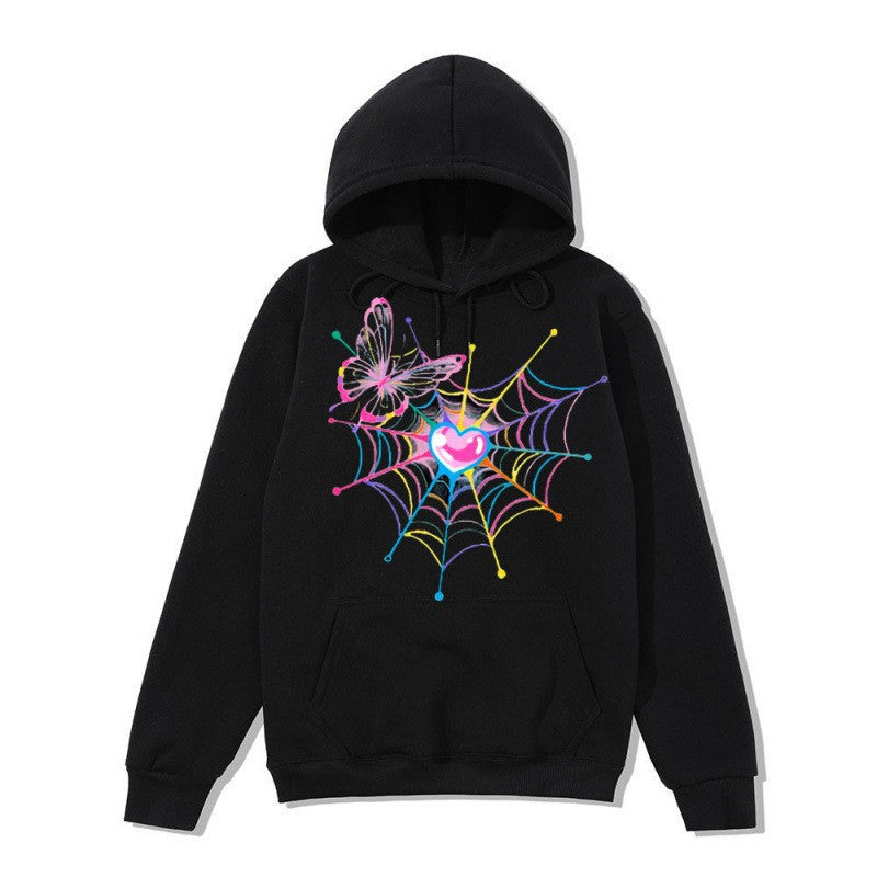 Kvinnors hooded sweatshirt med konstnärlig fjärils spindelnätsmotiv Mirla-Eva Jonsson