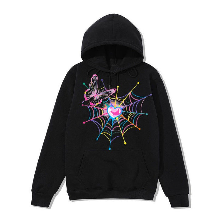 Kvinnors hooded sweatshirt med konstnärlig fjärils spindelnätsmotiv Mirla-Eva Jonsson