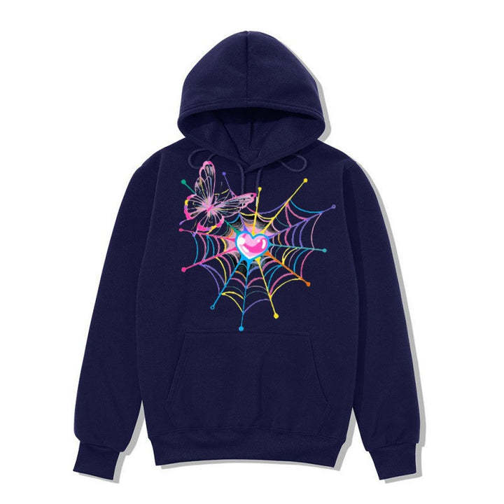 Kvinnors hooded sweatshirt med konstnärlig fjärils spindelnätsmotiv Mirla-Eva Jonsson