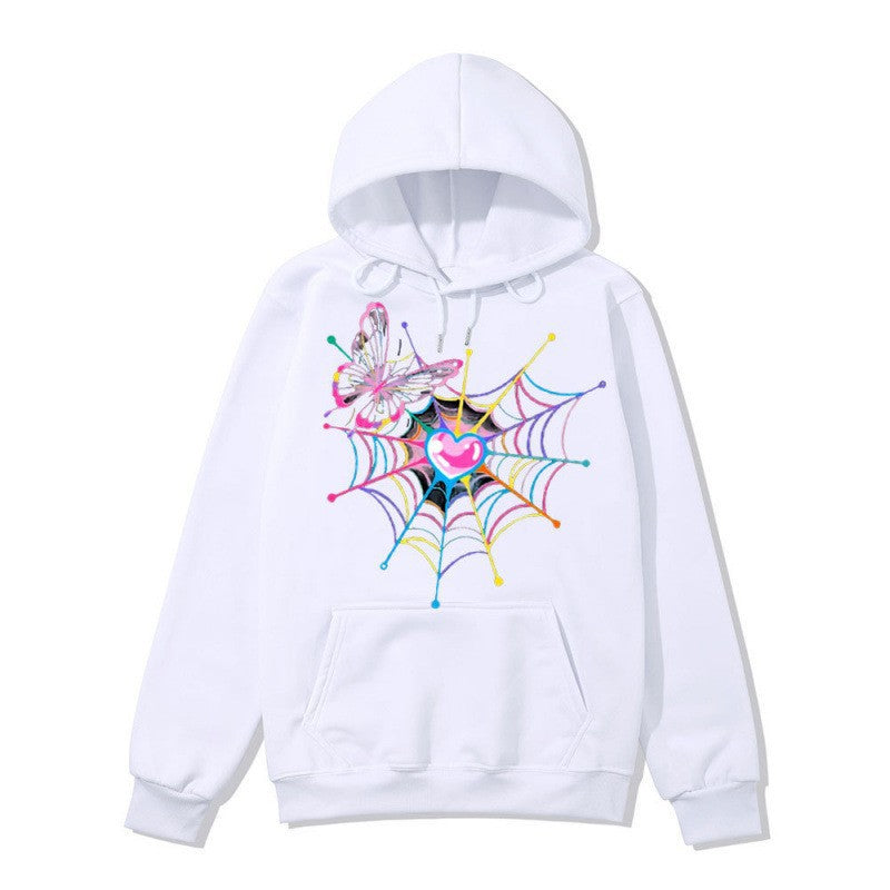 Kvinnors hooded sweatshirt med konstnärlig fjärils spindelnätsmotiv Mirla-Eva Jonsson