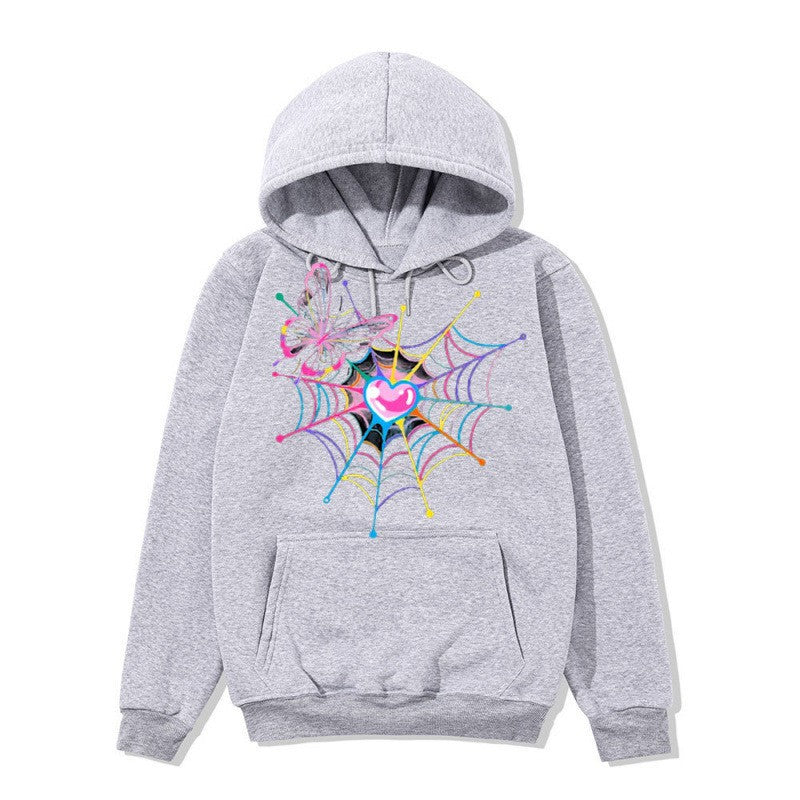 Kvinnors hooded sweatshirt med konstnärlig fjärils spindelnätsmotiv Mirla-Eva Jonsson