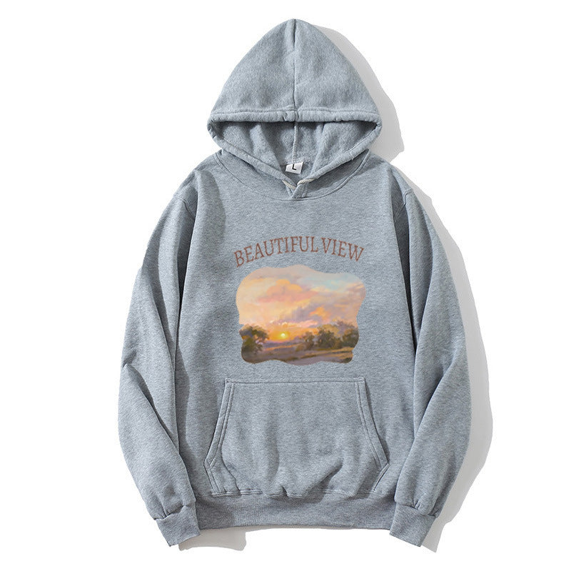 Kvinnors hooded sweatshirt med konstnärlig landskapsdesign Mirla-Eva Jonsson