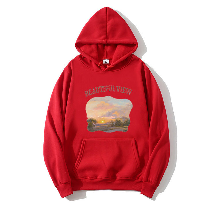Kvinnors hooded sweatshirt med konstnärlig landskapsdesign Mirla-Eva Jonsson