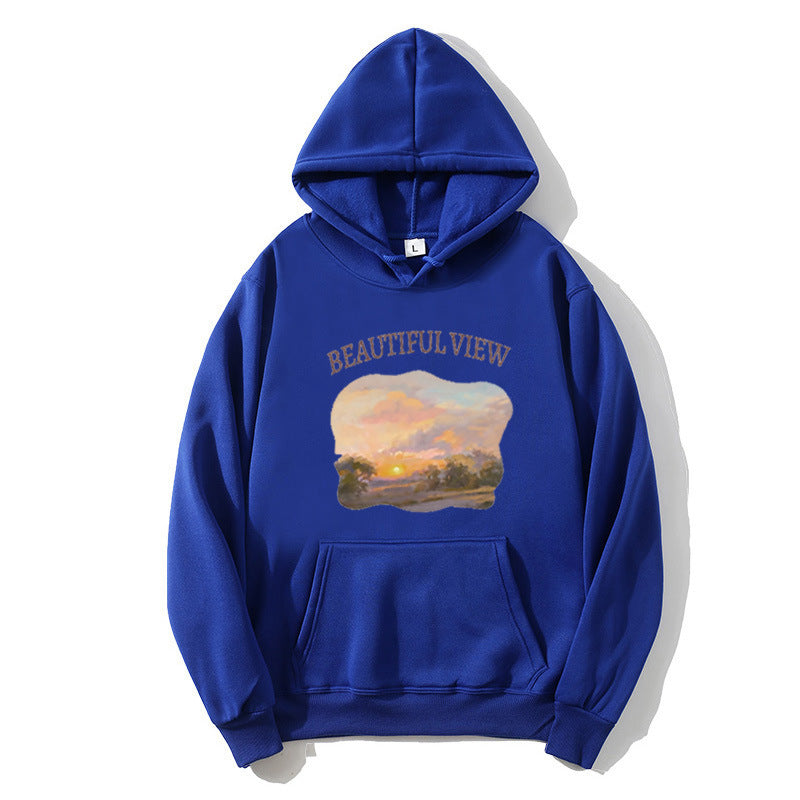 Kvinnors hooded sweatshirt med konstnärlig landskapsdesign Mirla-Eva Jonsson
