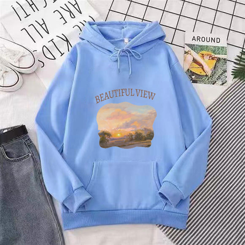 Kvinnors hooded sweatshirt med konstnärlig landskapsdesign Mirla-Eva Jonsson